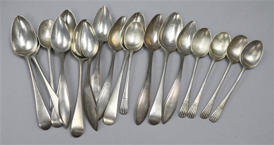 A set of six Georgian teaspoons, a set of six Edwardian ditto and six Dutch teaspoons (18)